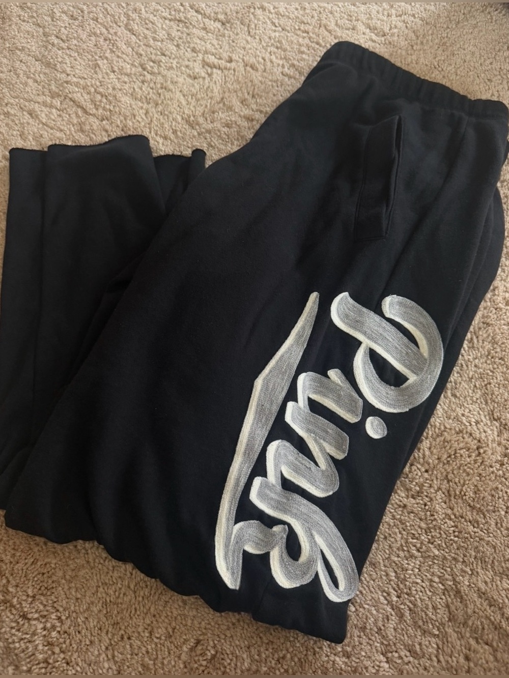 Pink Victoria’s Secret Wide Leg Drawstring Sweatpants Black Size Large Y2K